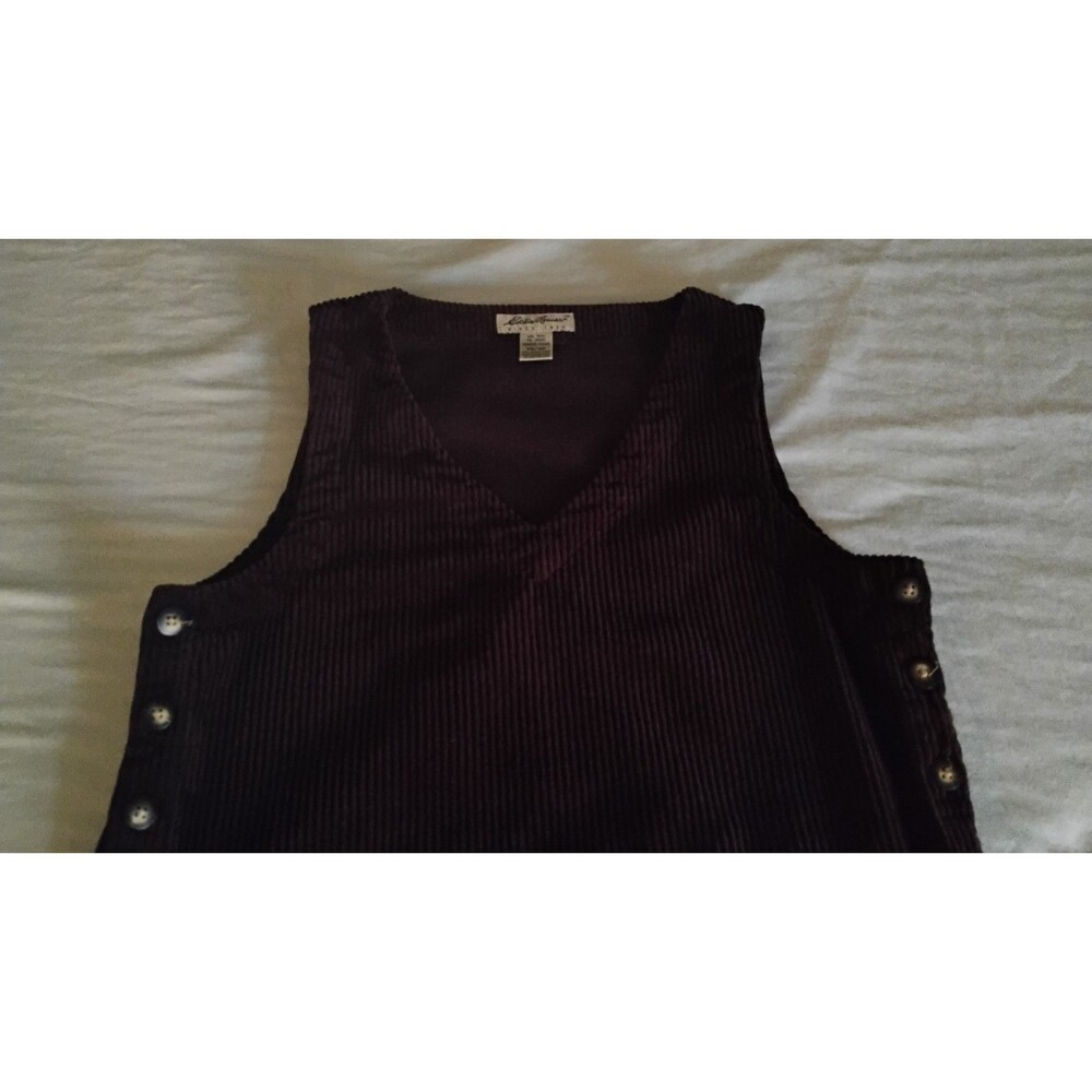 Vtg Eddie Bauer Corduroy Pinafore Jumper Dress Women's Brown V-Neck Y2k EUC XS